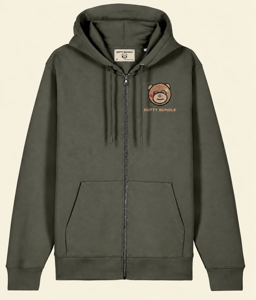 Organic Bear Wordmark Zip Hoodie · Khaki